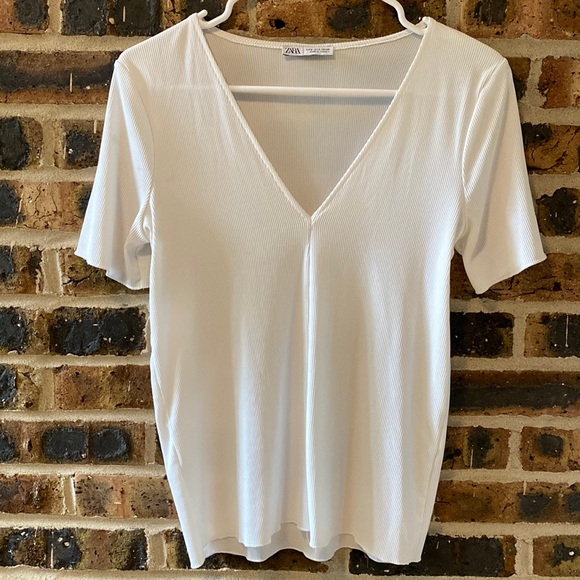 Zara ribbed v-neck tee, Women’s Small - Picture 1 of 6